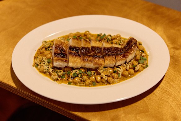 Goldband snapper with calamari, chickpeas and shellfish butter.