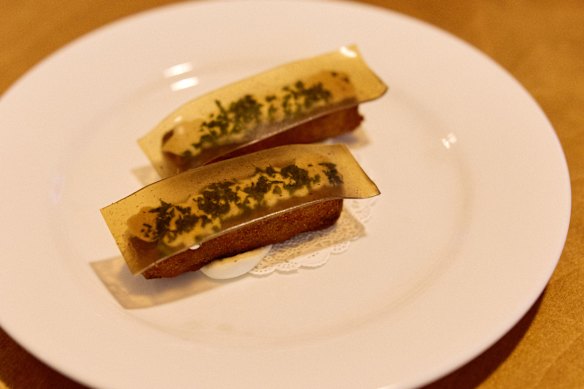 Lamb croquettes with sheep’s yoghurt and mint jelly.