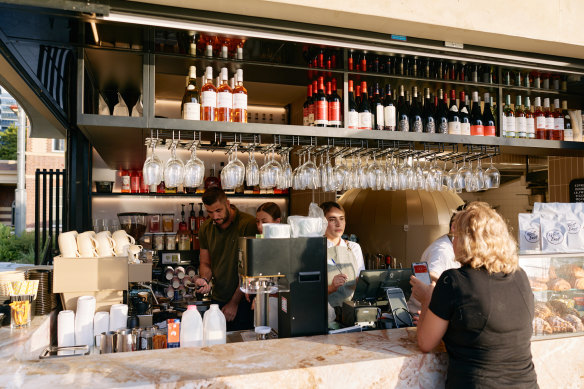 The venue is designed to capture the morning commuter crowd crossing the Kangaroo Point Bridge.
