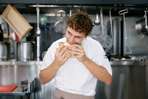 Jacopo Corbetta with his porchetta focaccia.