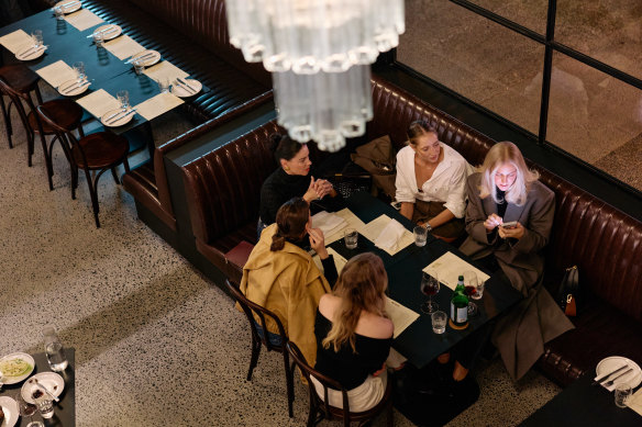 The restaurant features vintage glass chandeliers imported from Como in Italy.