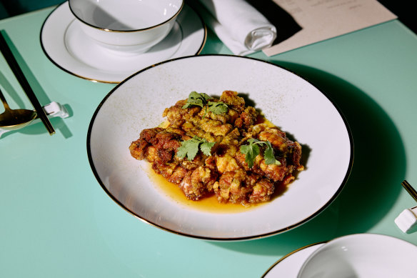 Crispy lemon chicken and barley.