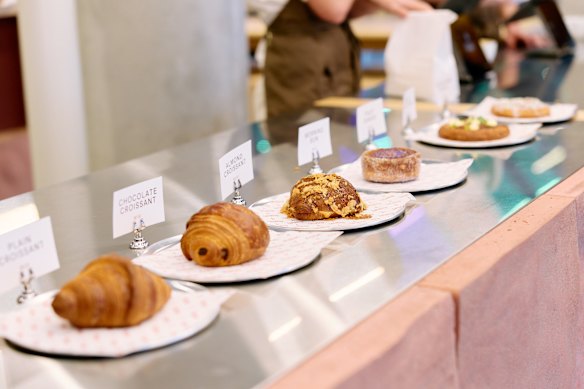 Landing’s initial selection of pastries includes almond croissants, pain au chocolat, morning buns and gochujang scrolls.