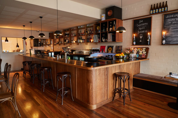 The warm interior of the newly opened Bar Superette in Merimbula.