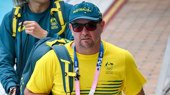 Australian swimming coach Michael Palfrey at training on Thursday in Paris.