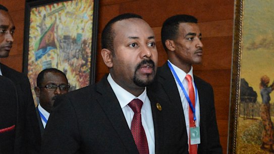Ethiopia's Prime Minister Abiy Ahmed (centre) arrives at the African Union Summit in Addis Ababa in Februay.