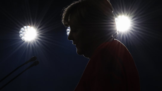 Angela Merkel speaks as she receives the UNHCR Nansen Refugee Award for protecting refugees at the height of the Syria crisis, during a ceremony in Geneva, Switzerland, last month.