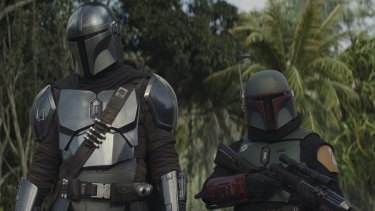 Brothers in arms: Boba Fett (Temuera Morrison, right) with Din Djarin (Pedro Pascal, left) in <i>The Mandalorian.