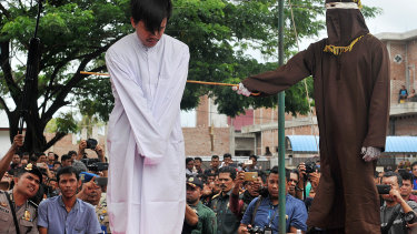 The penalty for homosexual acts in Aceh is up to 100 lashes and 10 months in jail.