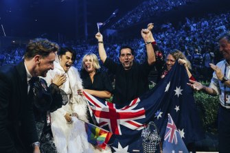 Australia’s delegation celebrate the second semi-final win.