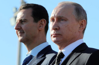 Syrian President Bashar al-Assad and Vladimir Putin during a visit to the Hmaymim air base in Syria in 2017. In Syria, while there is little evidence of Russian forces using chemical weapons, they were complicit in their use.