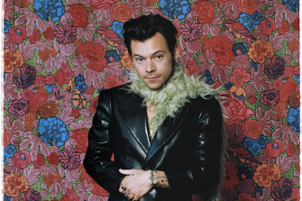 Harry Styles poses for the 2021 Grammy Awards.