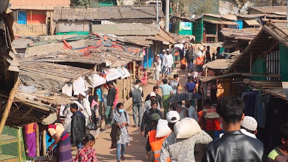Rohingya refugees walk at the Balukhali refugee camp at Cox’s Bazar.