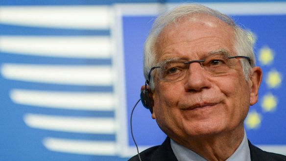 European Union foreign policy chief Josep Borrell speaks during a media conference after a meeting of EU foreign ministers.
