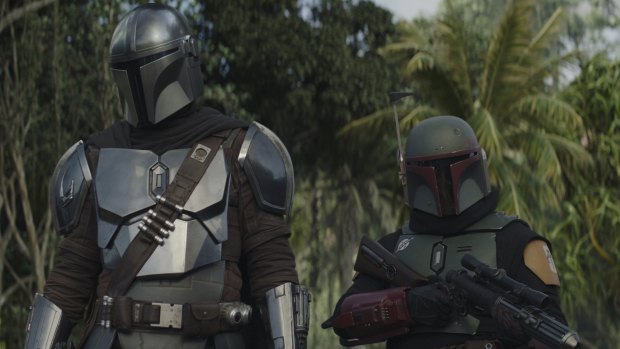 Brothers in arms: Boba Fett (Temuera Morrison, right) with Din Djarin (Pedro Pascal, left) in <i>The Mandalorian.