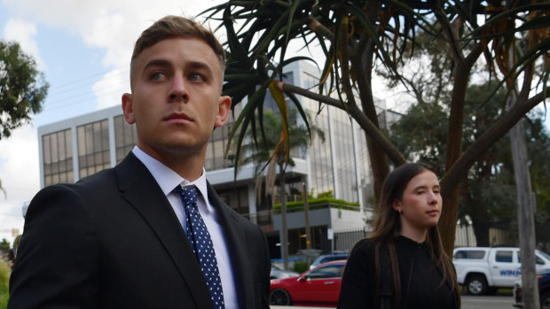 Shellharbour player Callan Sinclair outside the NSW District Court in Wollongong.