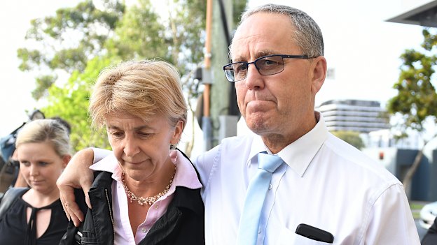 Scott Ritchie outside court, with his partner, on Tuesday.