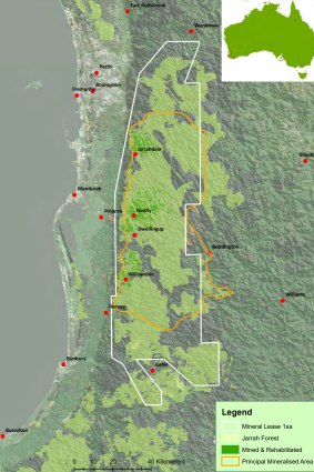 Alcoa’s 1961 mining lease stretches almost 200km north to south.