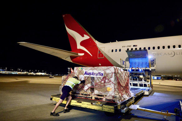 A government-facilitated Qantas flight prepares to leave Sydney in May to return Australians from India. 