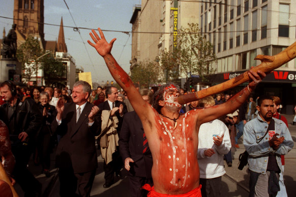 Stan Drydan on National Sorry Day, followed by Lord Mayor Ivan Deveson.