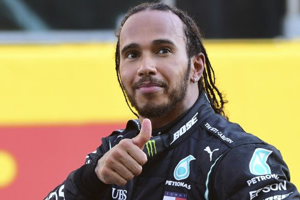 Mercedes driver Lewis Hamilton after winning the Tuscan Grand Prix at the Mugello circuit in Scarperia, Italy on Sunday.