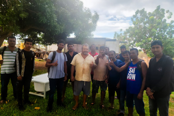 One of the groups that arrived in Western Australia on February 17 at the Pender Bay campsite with its owner in the centre. The men were given food and  basic medical care before police were alerted.