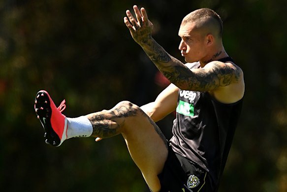 Dustin Martin trains on the Gold Coast.