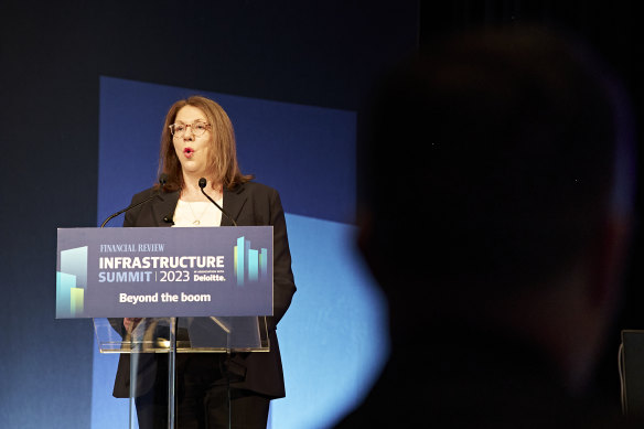 Federal Infrastructure Minister Catherine King at the AFR Infrastructure Summit in Sydney on Tuesday.