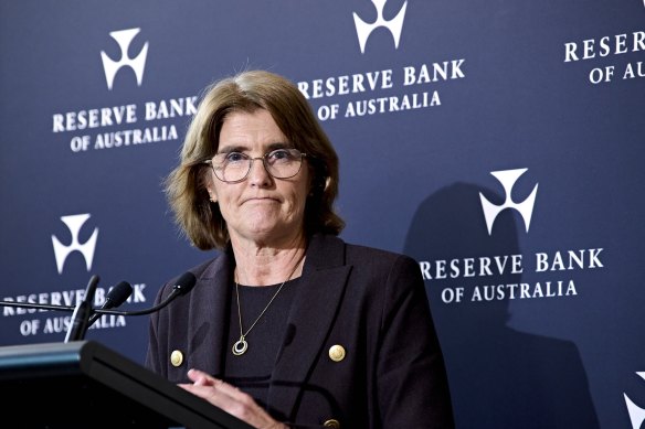 Reserve Bank governor Michele Bullock at her post-meeting press conference.