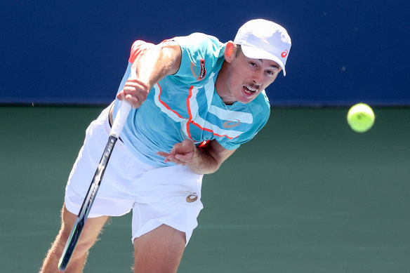 Alex de Minaur, pictured, will play Dominic Thiem in the quarter-final.