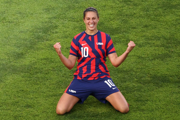 Carli Lloyd celebrates after scoring again.