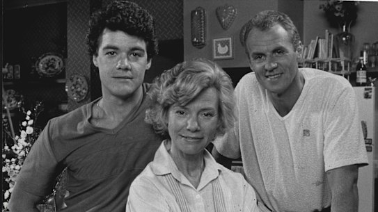 Stefan Dennis, Anne Haddy, Alan Dale in  a scene from Seven's Neighbours.