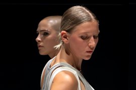 Sync Well at Dancehouse. The work was created and is performed by Gemma Sattler and Molly McKenzie