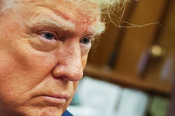 Former President Donald Trump awaits the start of proceedings during jury selection at Manhattan criminal court in New York.