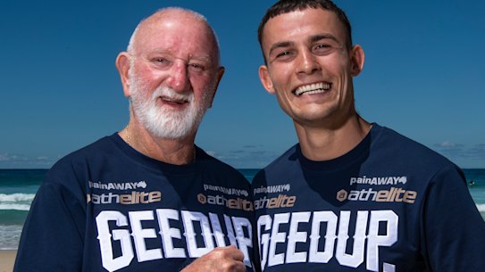 Boxing trainer Johnny Lewis with Harry Garside, the first Australian to win a boxing Olympic medal in decades at the Tokyo Games. 