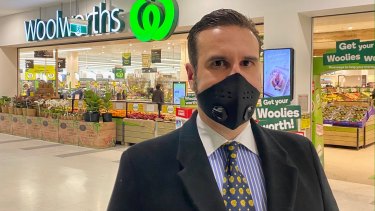 Woolworths is asking customers to wear masks in their stores. Pictured here is Shaun Bonett at Woolworths Double Bay. 