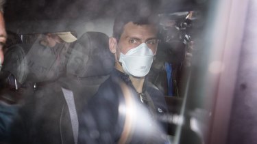 Novak Djokovic leaving Melbourne’s Park Hotel immigration detention on Sunday. 