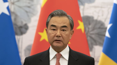 Chinese Foreign Minister Wang Yi at a ceremony marking the establishment of diplomatic relations between the Solomon Islands and China in 2019.