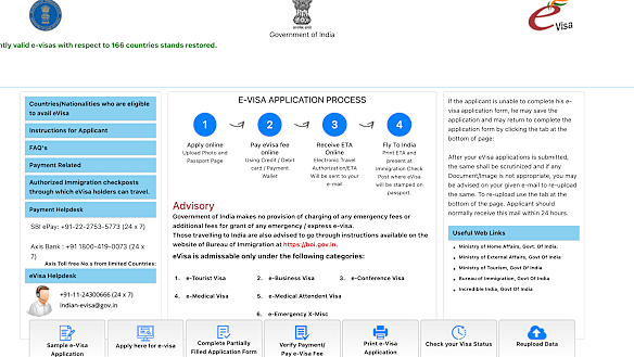 The official visa application website for India.