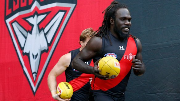 Anthony McDonald-Tipungwuti runs out with his side for the round 20 clash with the Swans at the MCG.
