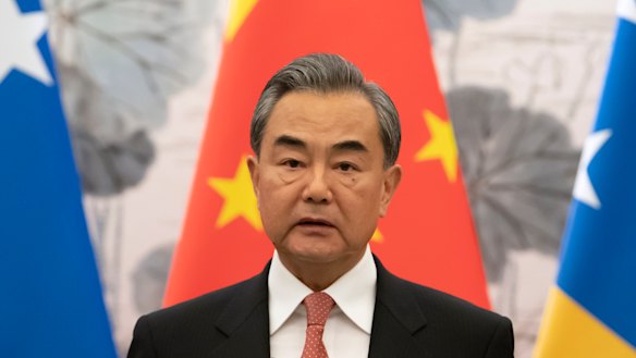 Chinese Foreign Minister Wang Yi at a ceremony marking the establishment of diplomatic relations between the Solomon Islands and China in 2019.