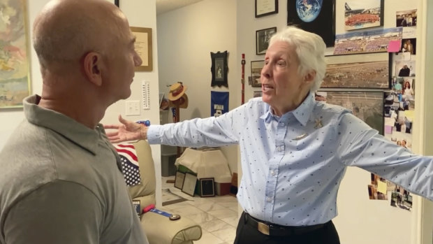 Jeff Bezos with Wally Funk, who at 82 will become the oldest person to launch into space.