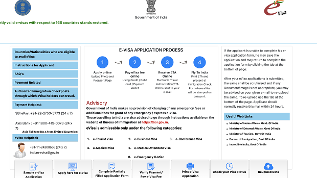 The official visa application website for India.