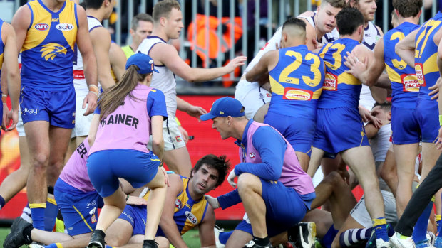 Gaff's strike and return to the field prompted retaliation from Brayshaw's riled teammates in that western derby.