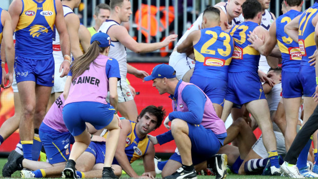 Gaff's strike and return to the field prompted immediate retaliation from Brayshaw's riled teammates.