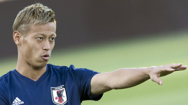 Spot on: Keisuke Honda got on the scoresheet for Melbourne Victory with a practice-match penalty against Wellington Phoenix.