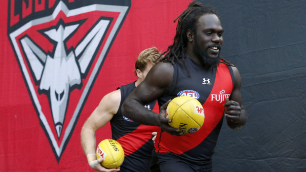 Anthony McDonald-Tipungwuti runs out with his side for the round 20 clash with the Swans at the MCG.