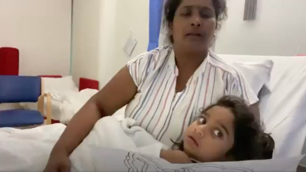 Priya Murugappan with daughter and Tharunicaa in Perth Children’s Hospital.