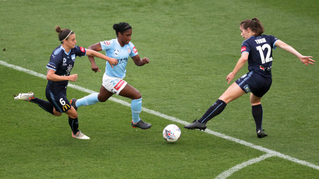 Jasmyne Spencer gave Sydney FC all sorts of worries throughout the game.