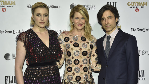 Greta Gerwig and Noah Baumbach with Dern at the IFP Gotham Awards in New York this month. 